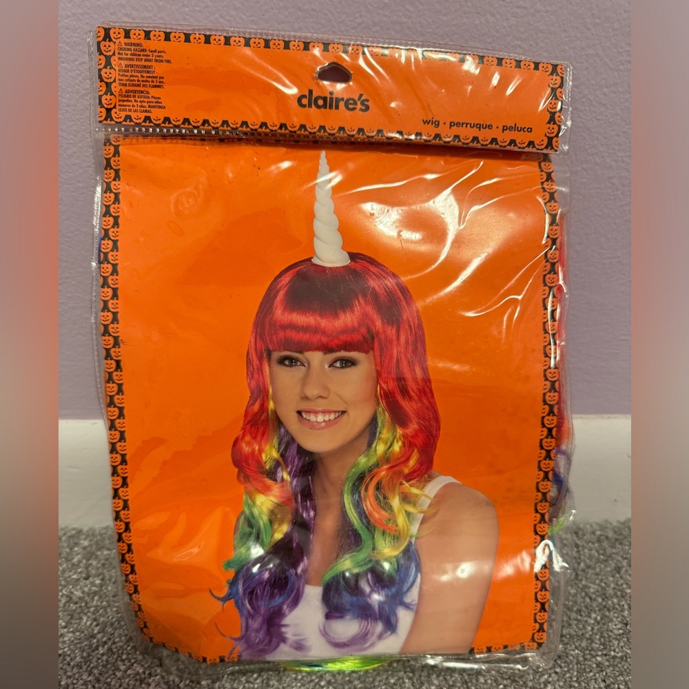 Rainbow unicorn curly wig
